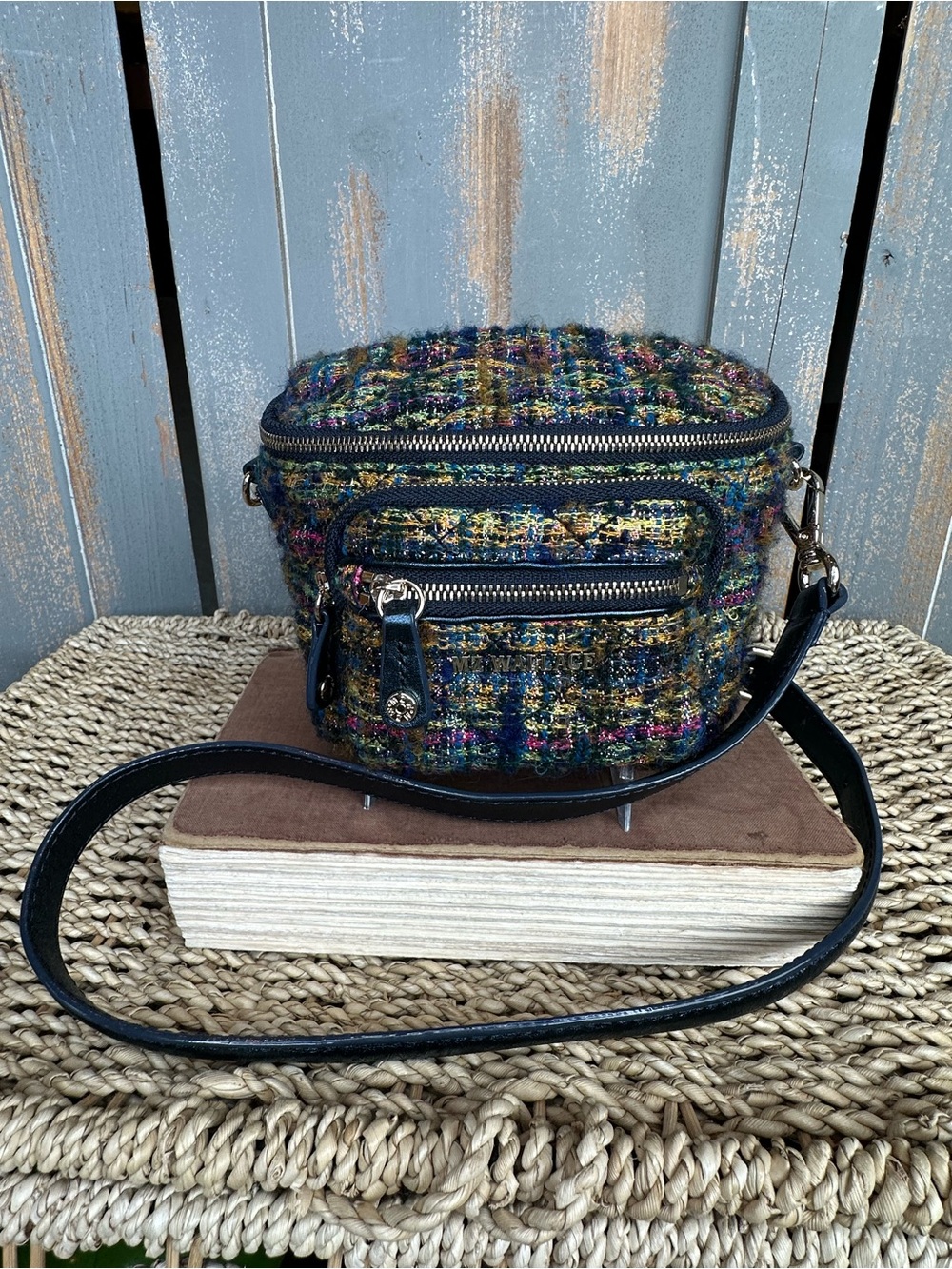 MZ Wallace Micro Crosby Sling Bag Gold Multi Tweed